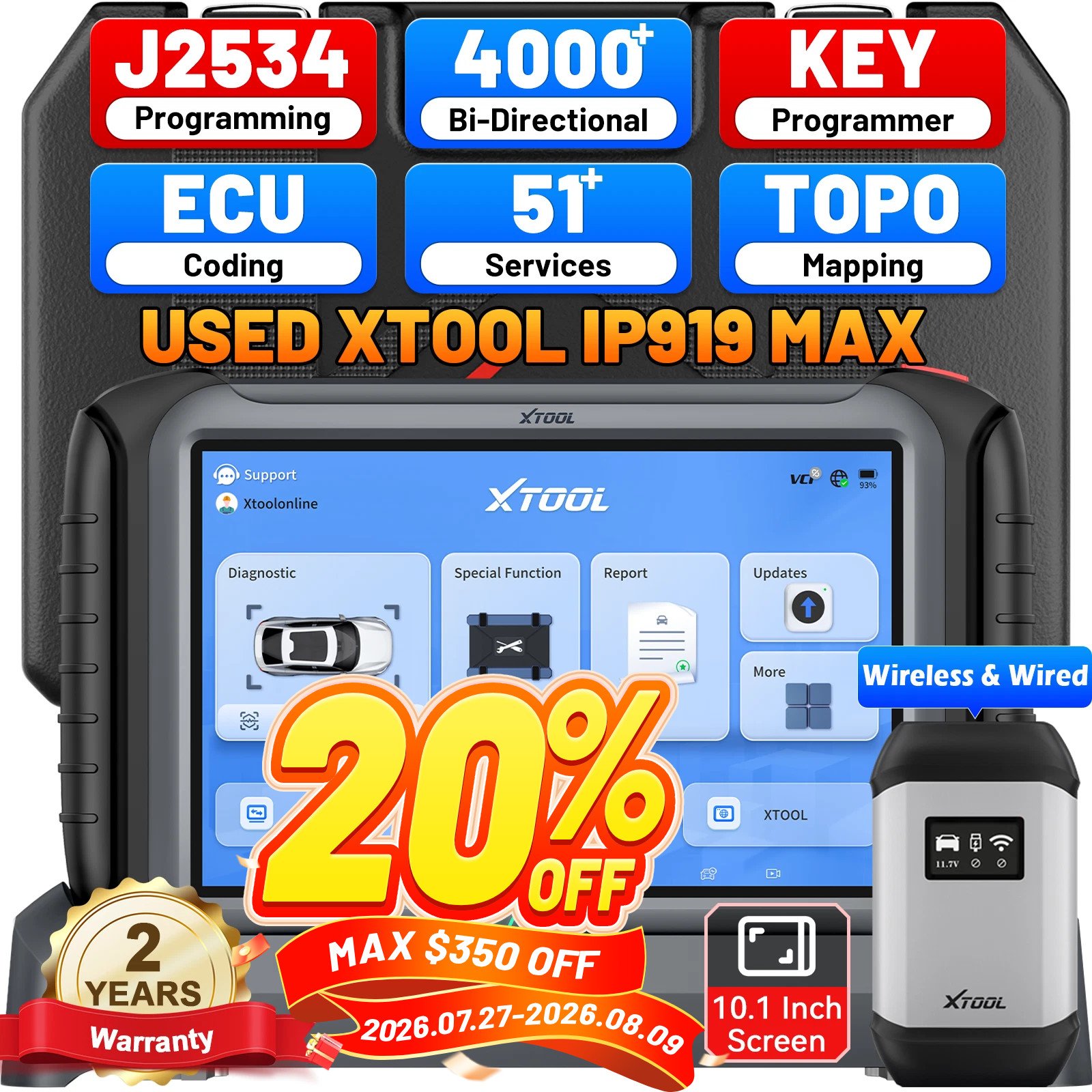 USED XTOOL IP919 MAX J2534 ECU Programming Diagnostic Tool IMMO KEY Programmer