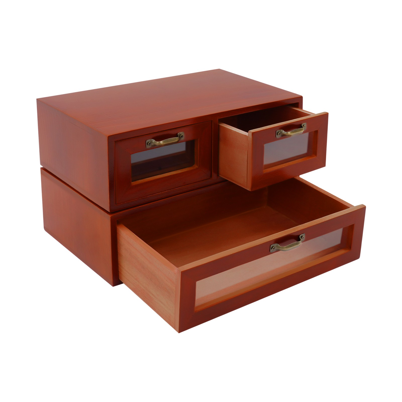 Desktop Storage Cabinet with 3 Drawers Wooden Box Organizer Stackable Brown