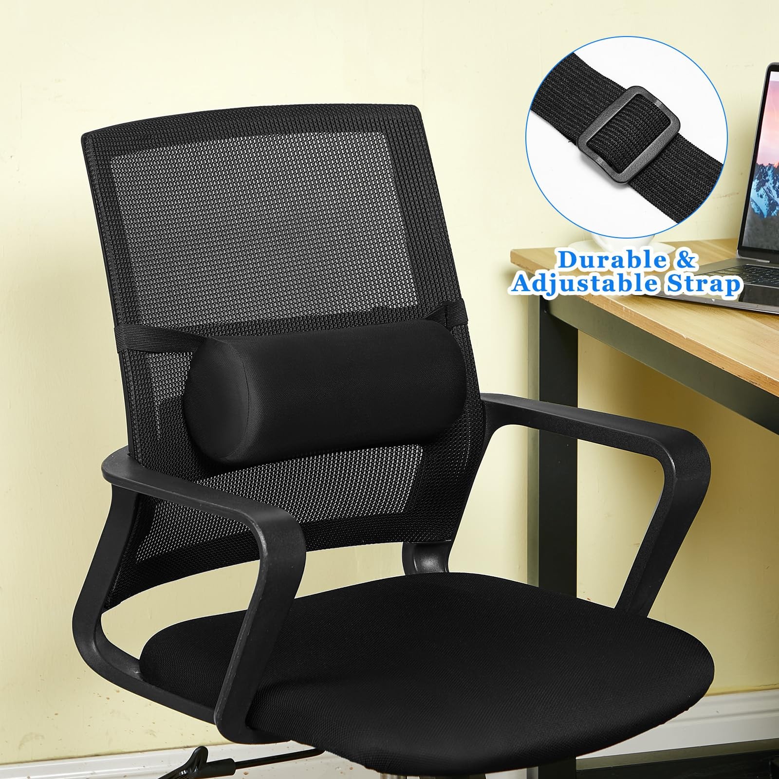 Wenqik 2 Pcs Lumbar Support Pillow Roll Lower Medium, Black
