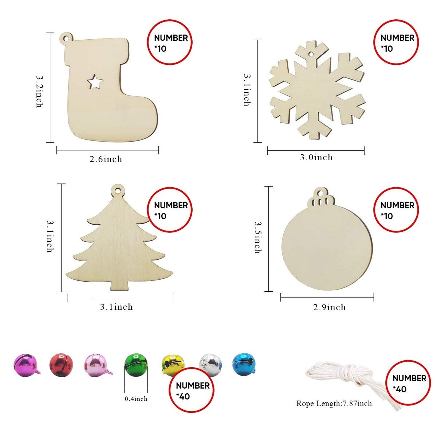 40PCS Christmas Crafts Unfinished Wooden Christmas Ornaments Kit, DIY Ornamen...