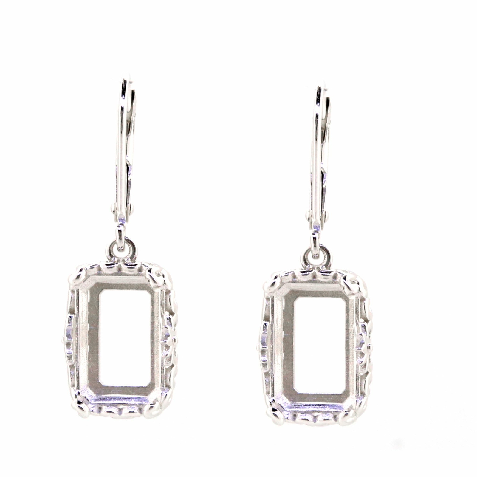 Sterling Silver Semi Mount Earrings Setting Emerald OCT 12X8mm White Topaz S