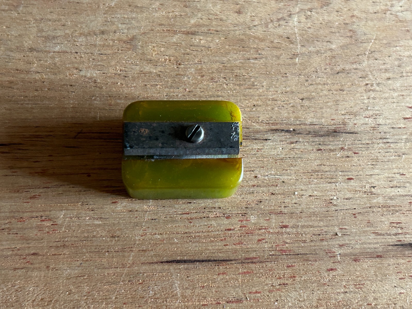 Green Bakelite Pencil Sharpener Catalin Swirled Small School Vintage Rectangle