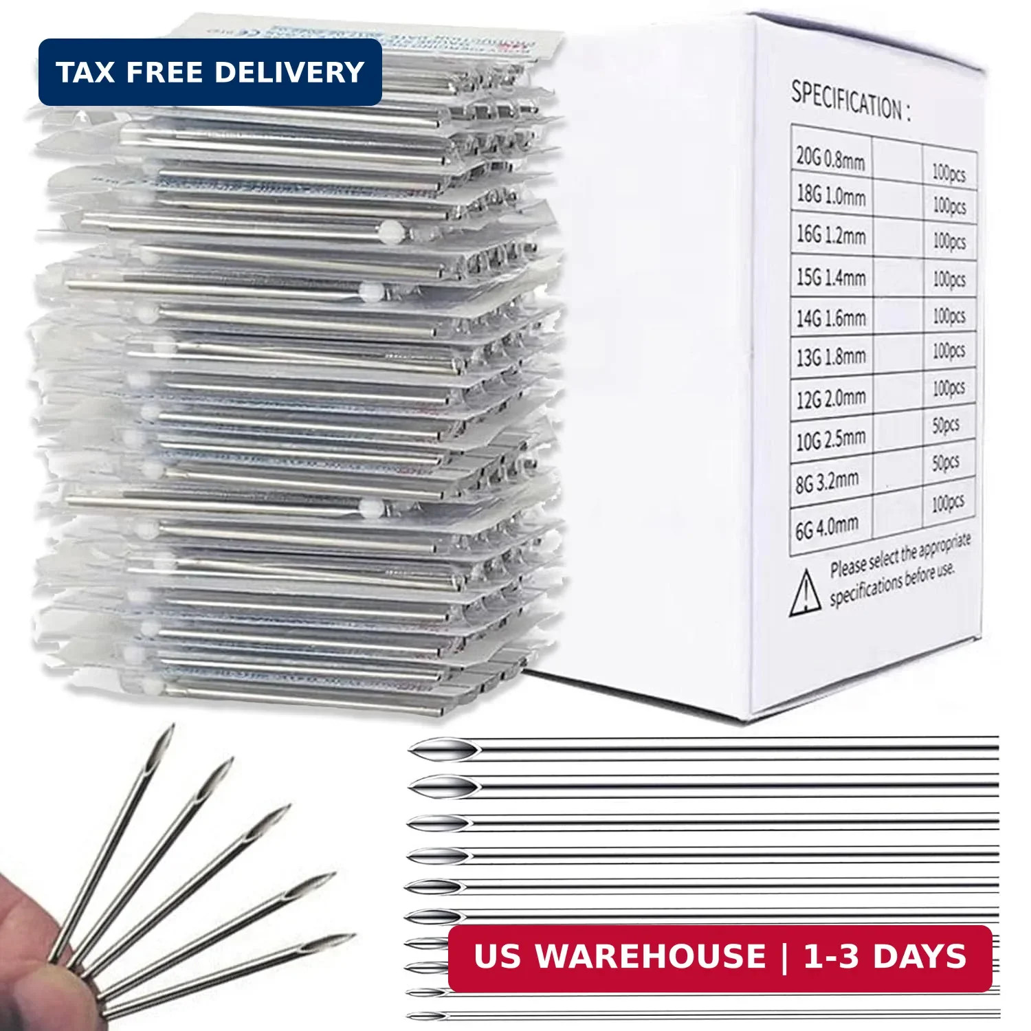Piercing Needles 100PCS Mixed, Usiriy Ear Nose Piercing Needle Kit 20G 18G 16G 1
