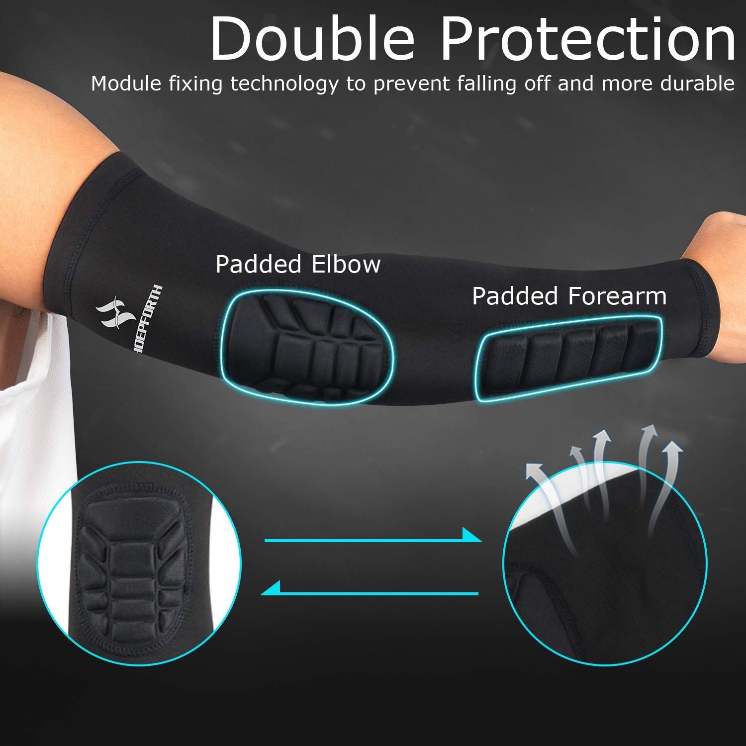 2PCS Padded Elbow Forearm Sleeves Compression Arm Protective Support Medium