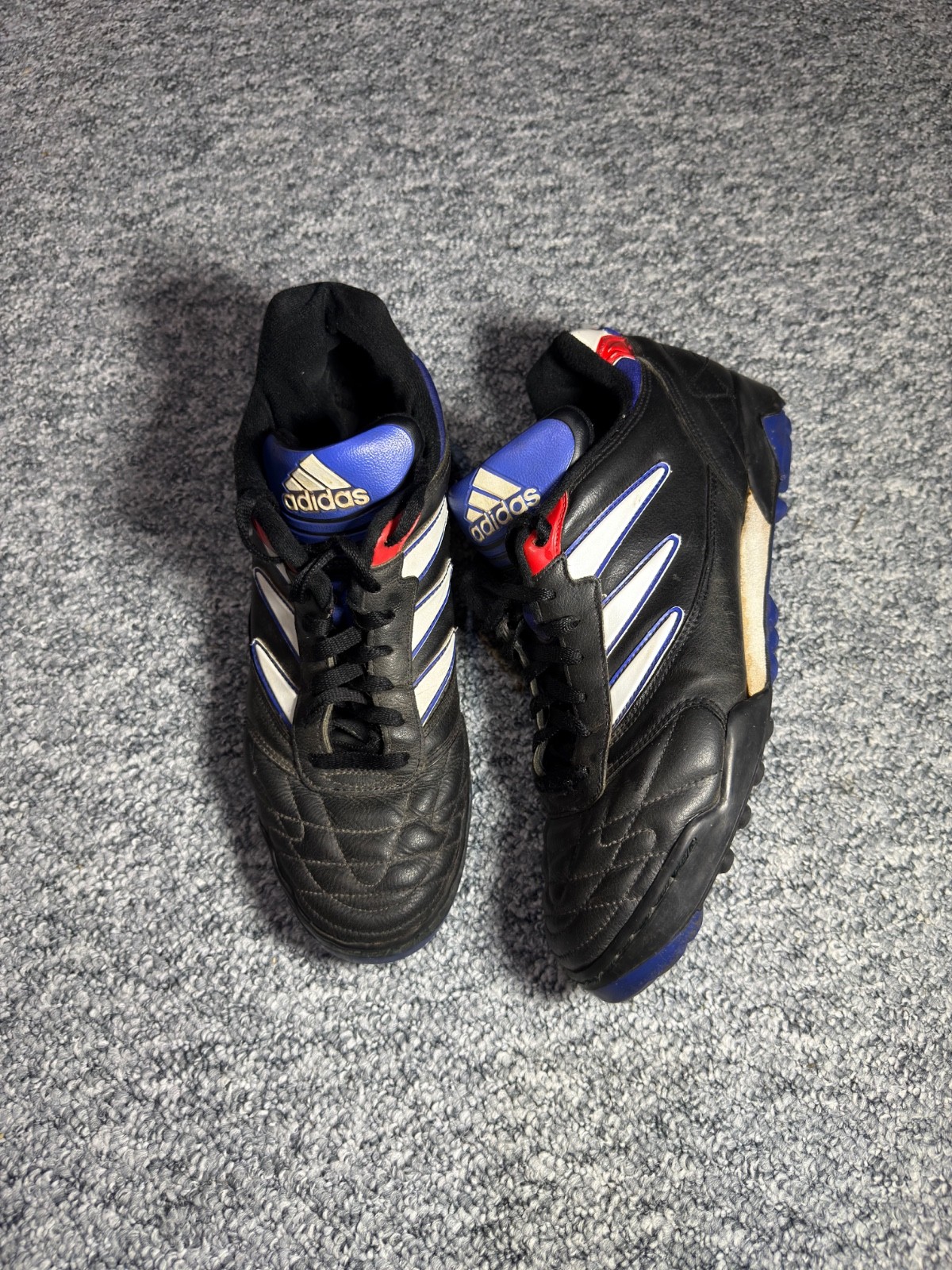 US 12 Adidas Vintage Turf Soccer Shoes Leather Black Blue Rare Football