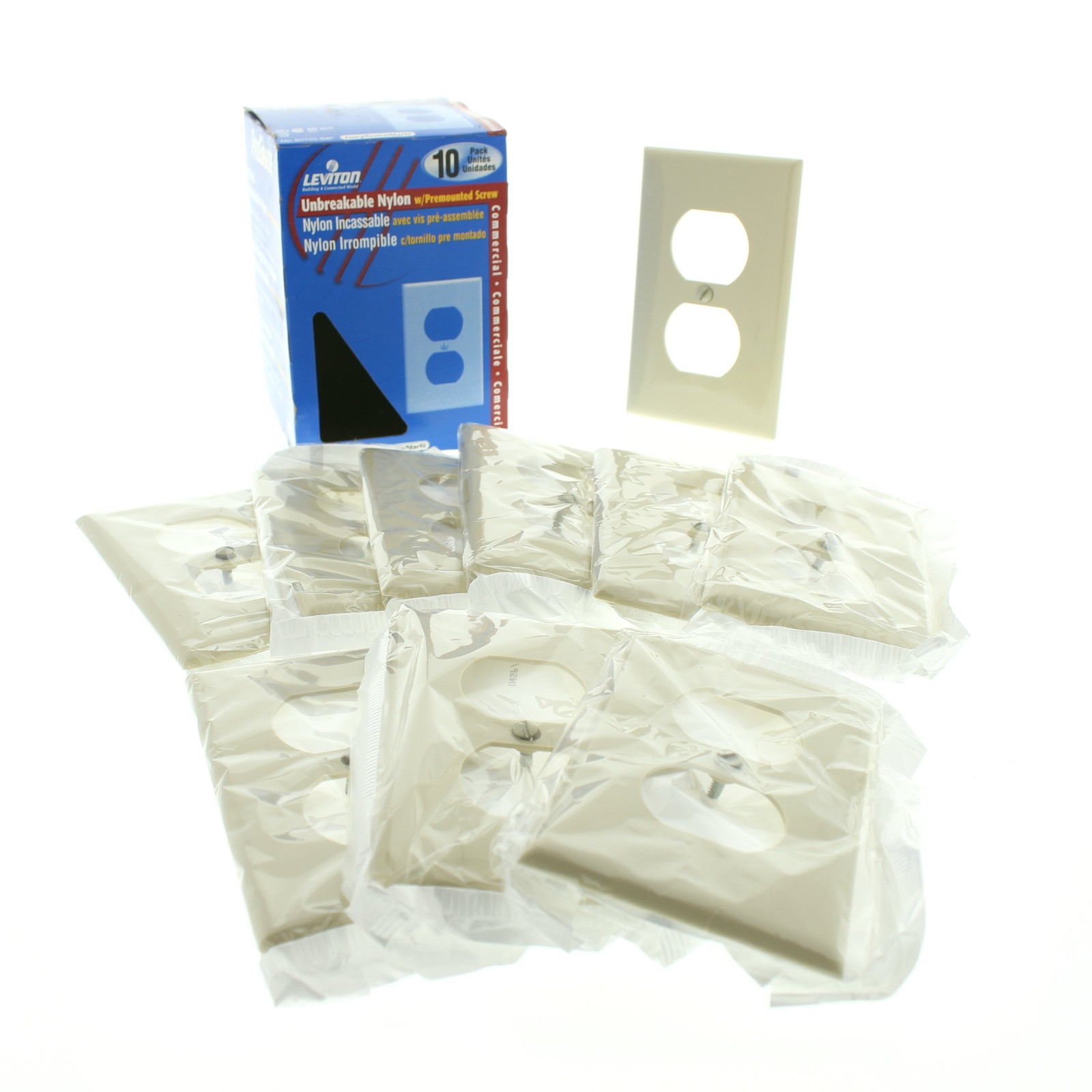 Leviton 80703-I Ivory 1-Gang Duplex Outlet Unbreakable Wallplate Covers 10pcs