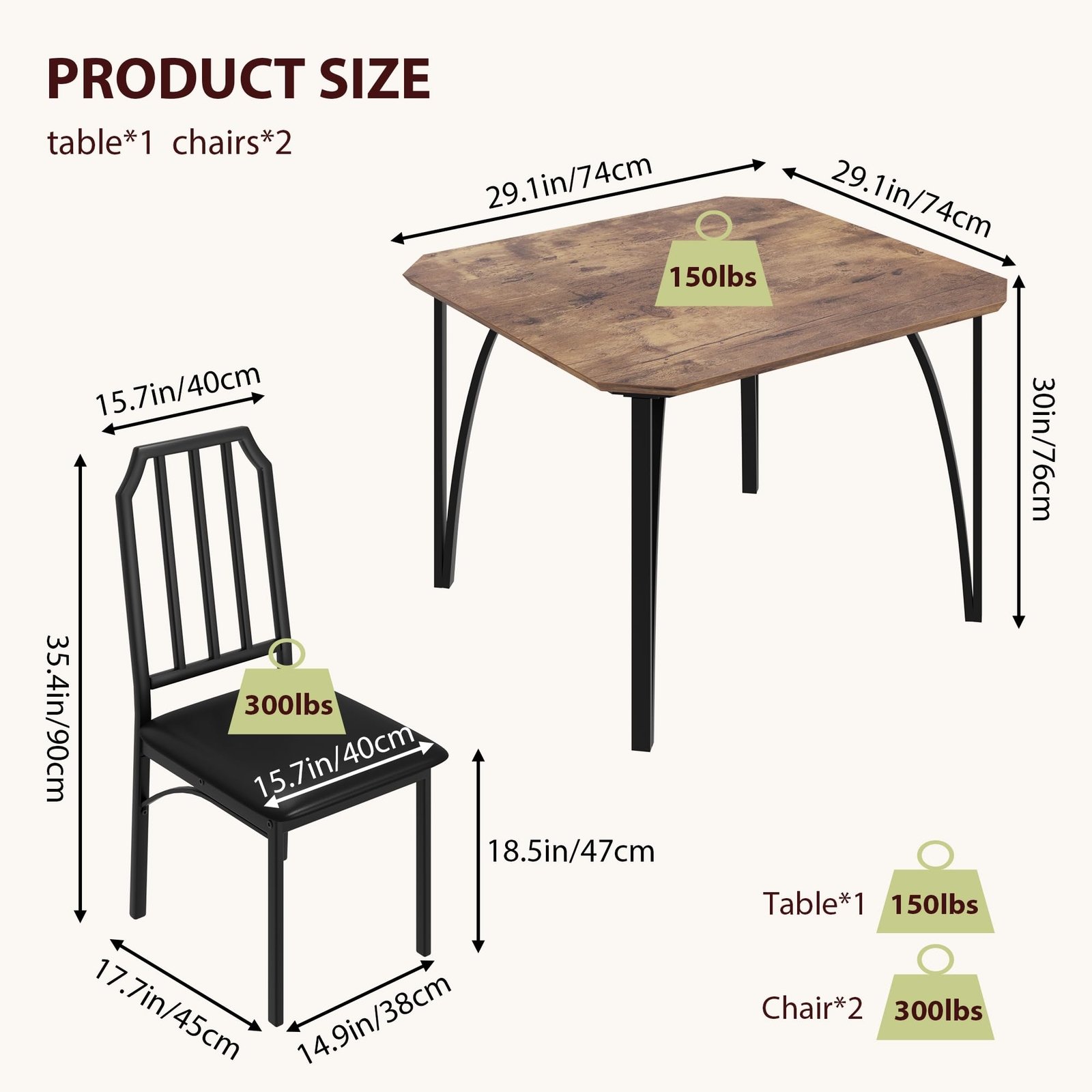 Dining Table Set for 2 ,Kitchen Table with 2 Upholstered Chair for Small Space