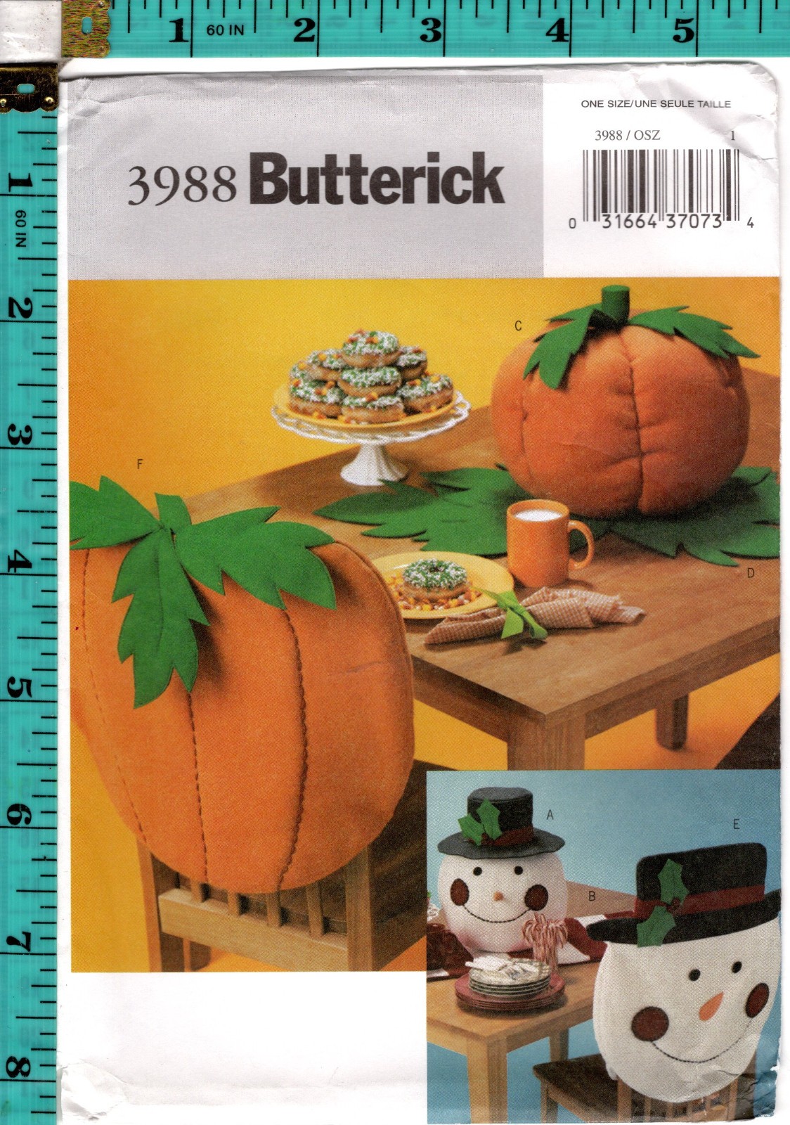 "Tabletop for Fall and Christmas" Butterick Sewing Craft Pattern # 3988 UNCUT!