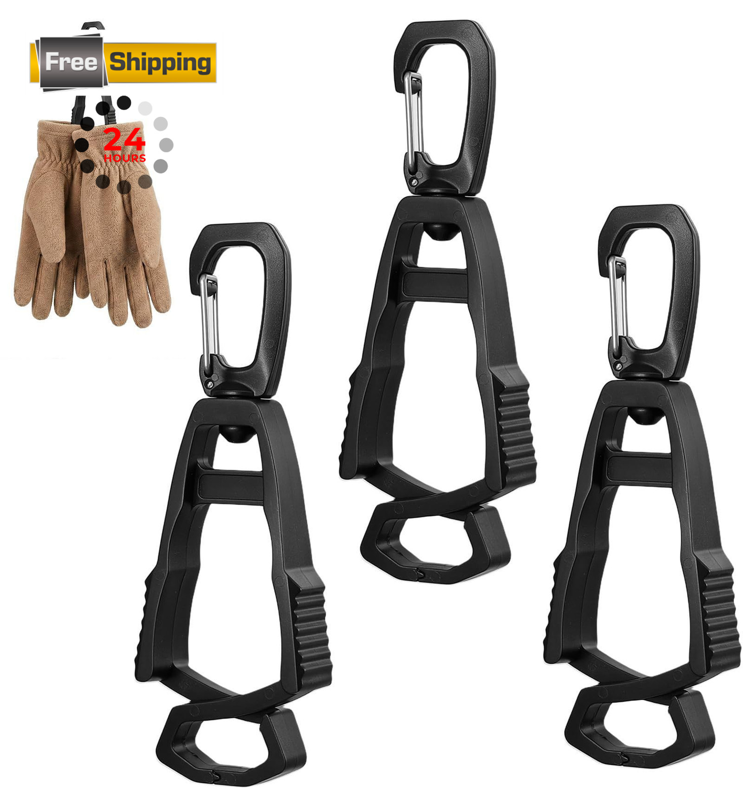 ValueBargain 3 Pcs Gloves Holder Clip, Work Glove One Size Fits Most, Black