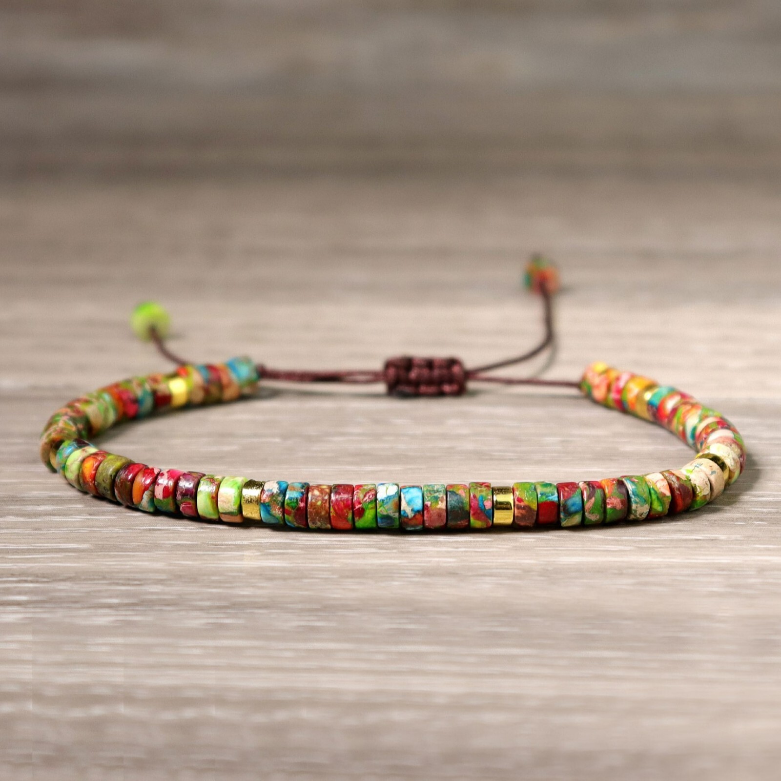 Natural Floral Jasper Tube Beads Healing Dainty Lucky Handmade Dainty Bracelet