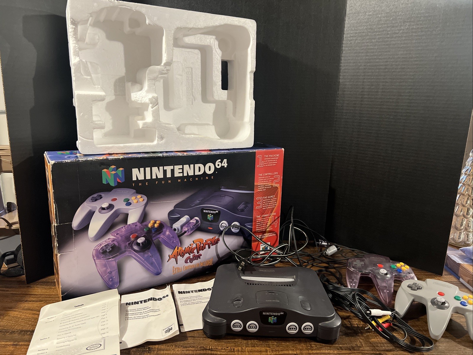 Nintendo 64 System Console Atomic Purple Bundle w/ 2 Controllers & Original Box