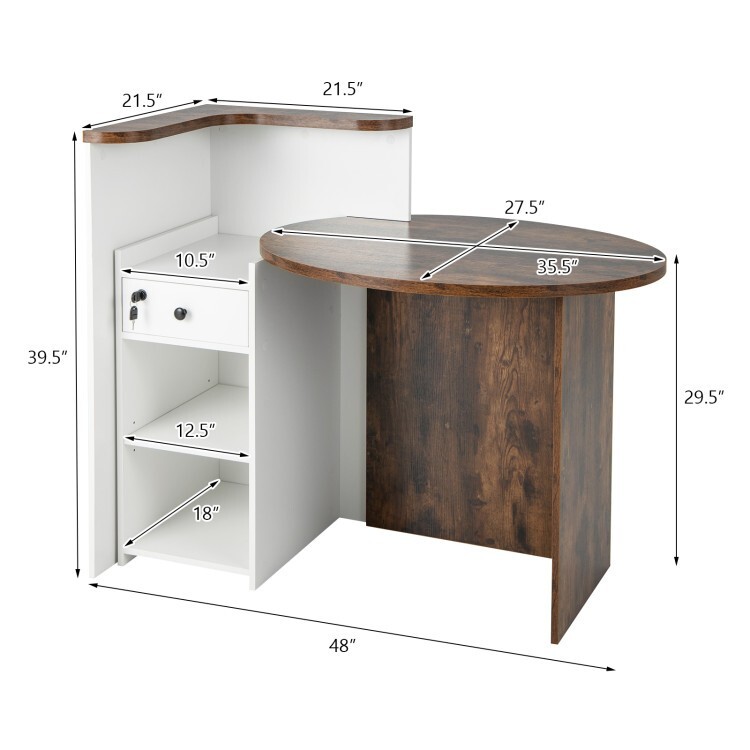 Front Reception Counter Checkout Office Desk Storage Drawer w/Adjustable Shelf