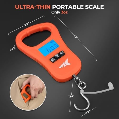 Digital Fish Scale 65lb Capacity, USB Rechargeable, Ultra-Thin LCD Display, Ergo