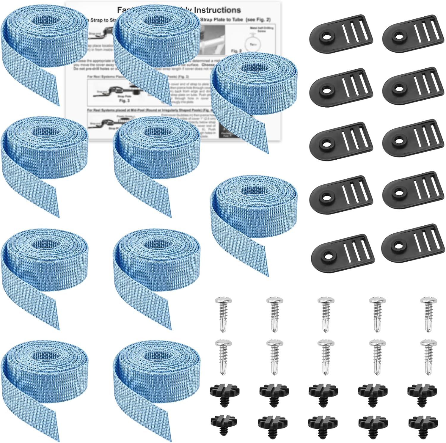 50-inch Extra Long Pool Solar Cover Reel Straps - Pool Reel Tube & Blanket Faste