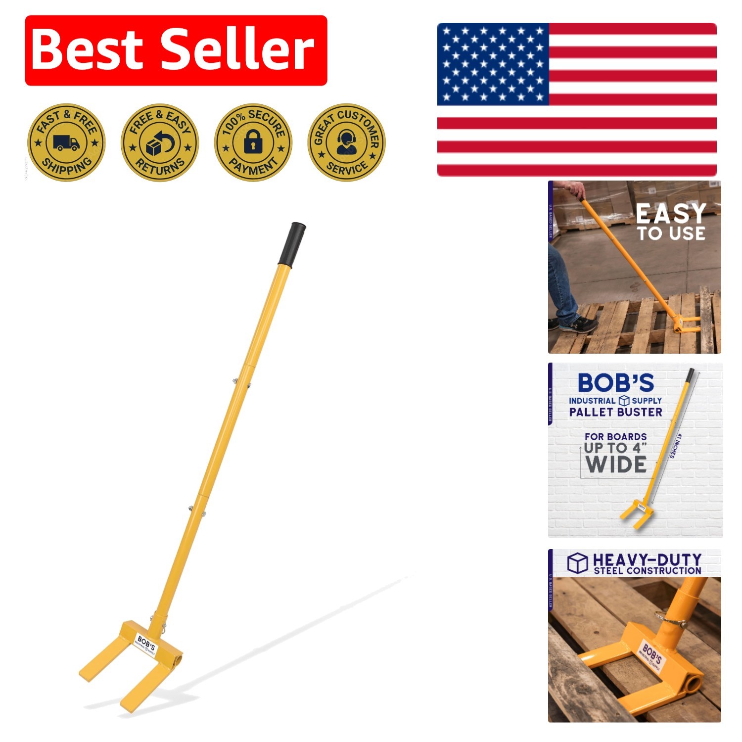 Comfort Grip Pallet Puller with 3 Sections - Ideal Wood Pry Bar for DIY Projects