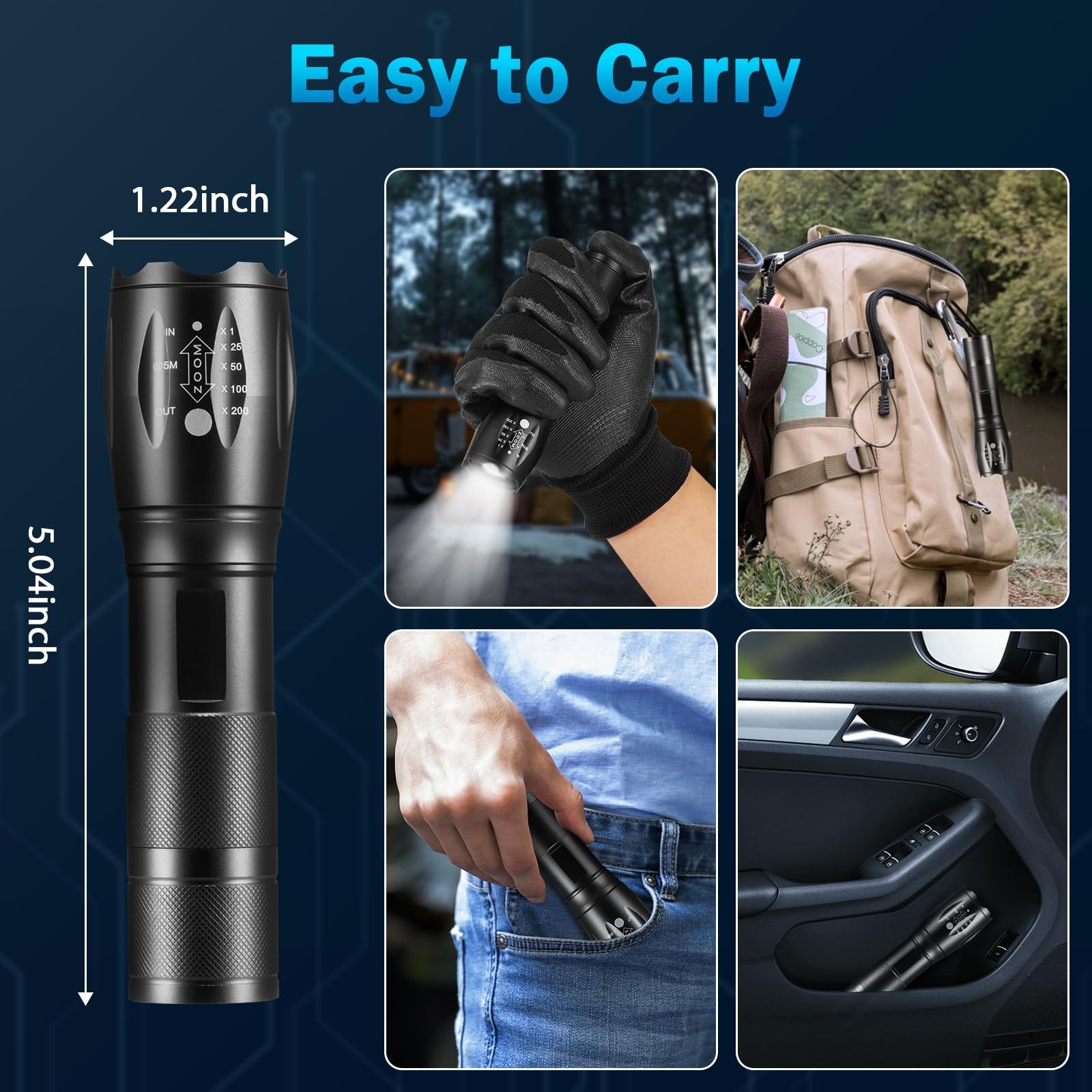 12Pack LED Flashlights High Lumens, 5Mode Tactical Flashlight 12Pack, Black