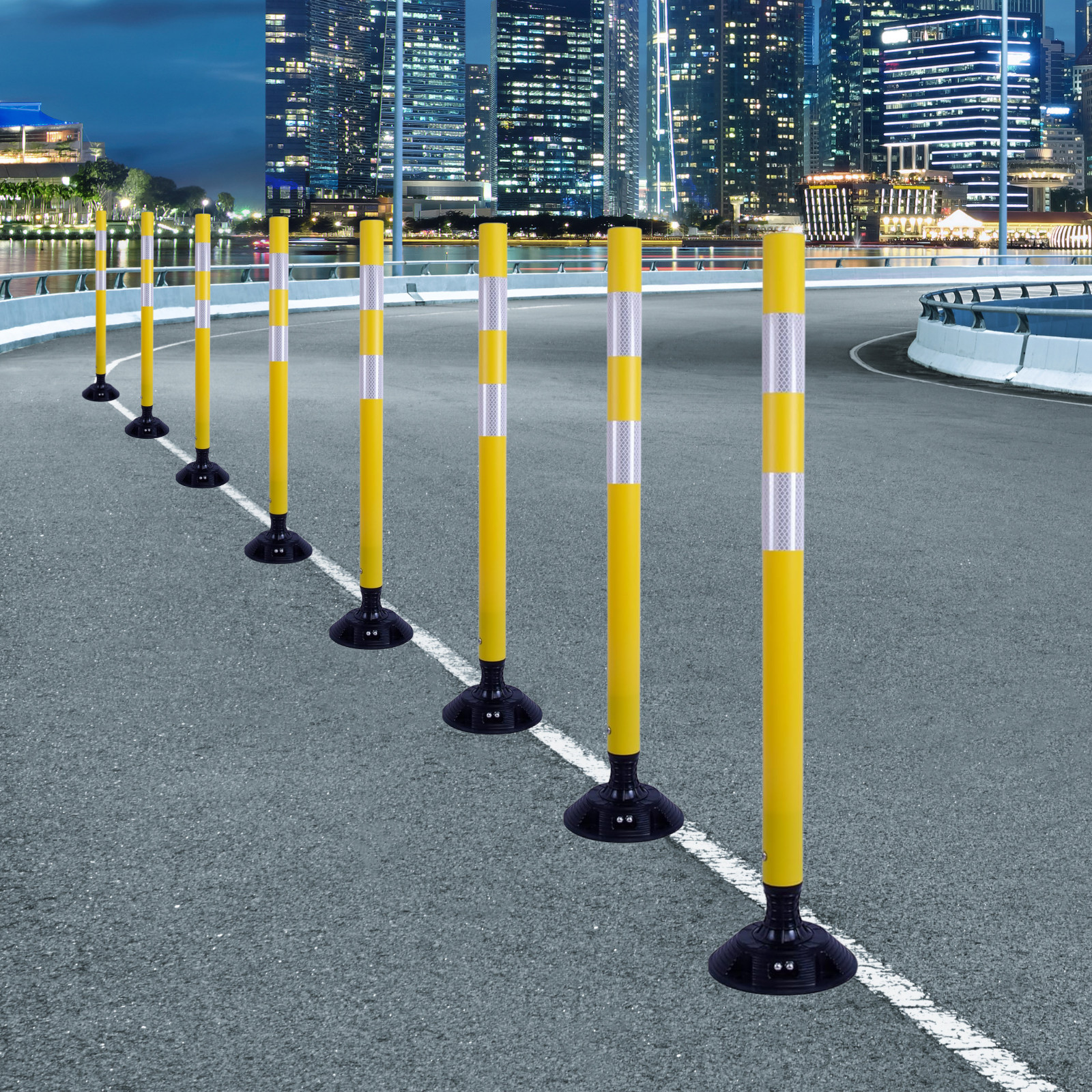 8Pack 36inch Yellow Traffic Delineator Posts High Visibility Reflective Safety