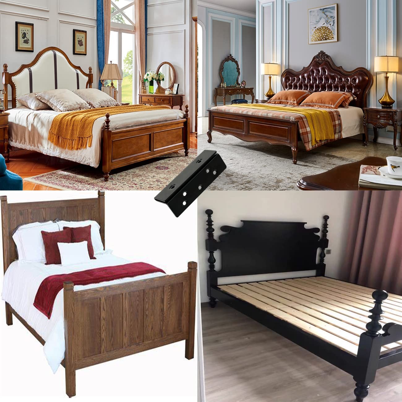 Bed Frame Bed Post Double Hook Slot Bracket, Bed Rail Hardware Attachment Bra...
