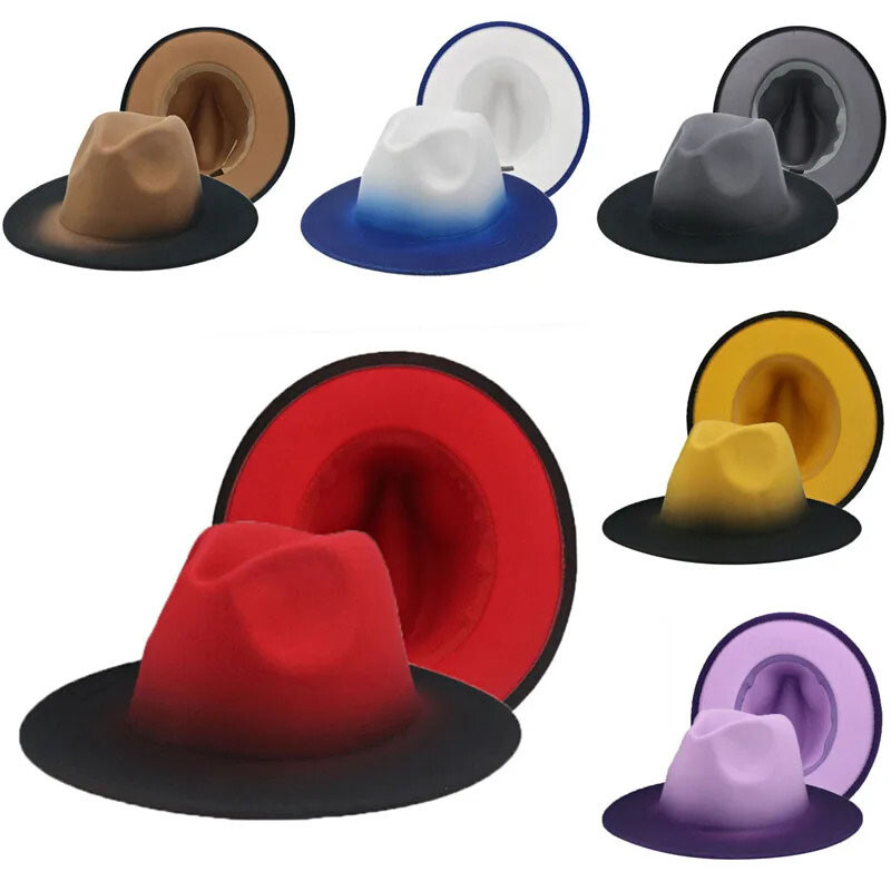 Men Women Felt Fedora Cap Vintage Style Wide Brim Hat Gangster Panama Sun Hats
