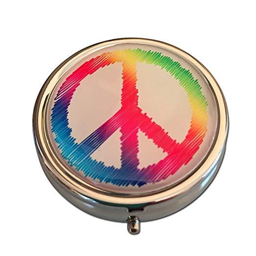 Peace Sign Small Daily Medication Pill Box Organizer Case, for Pocket or Purse