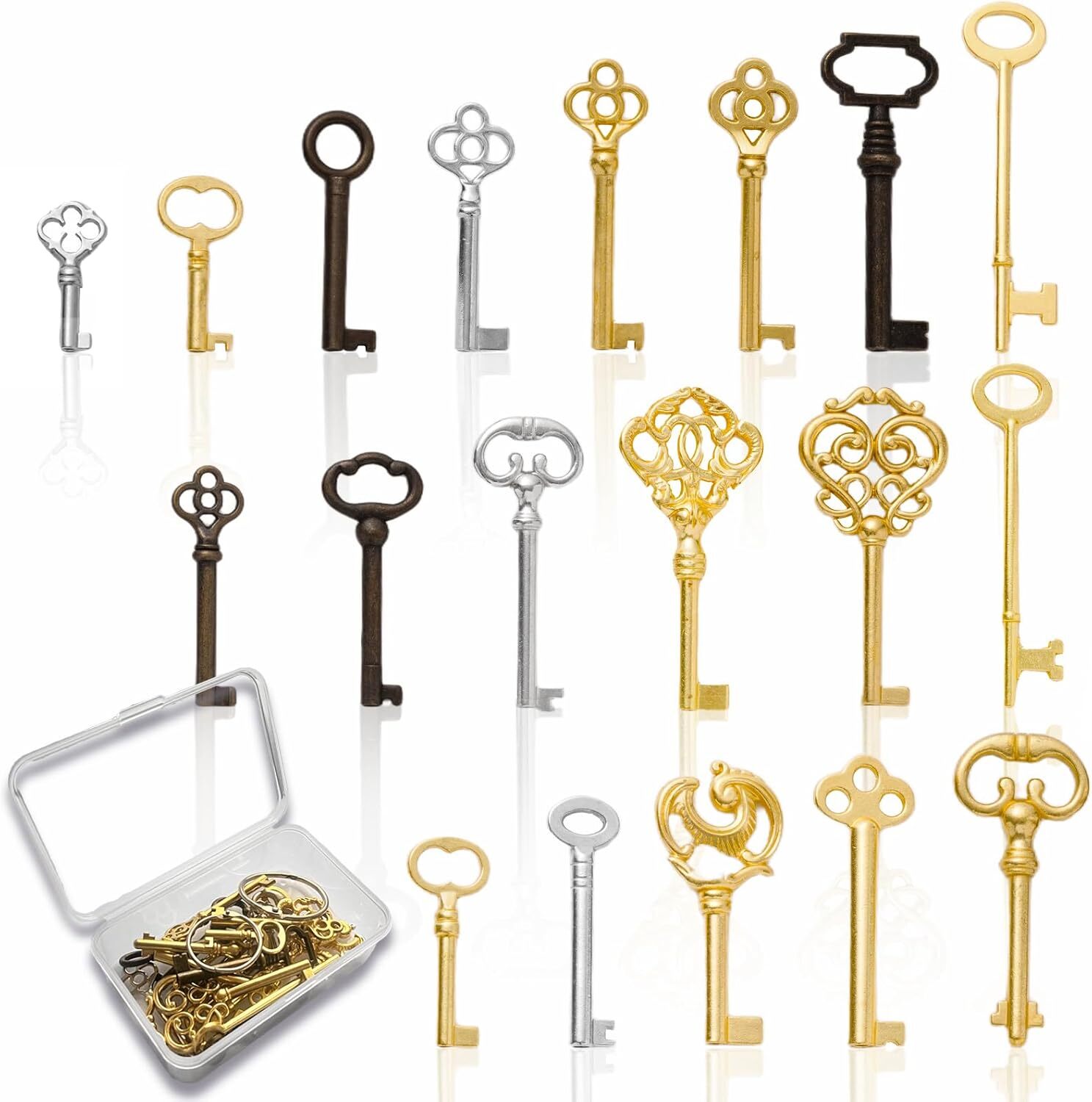 19 Universal Antique Skeleton Keys Set Reproduction Furniture Cabinet Door Keys