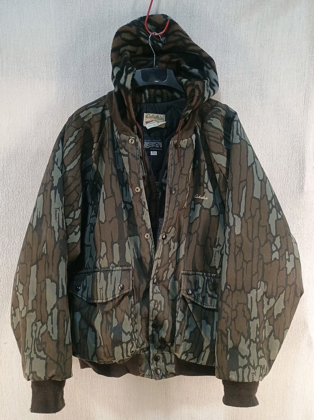 Cabela's Arctic Fleece Hooded Canvas Coat Trebark Camo Sz XXL USA Vintage