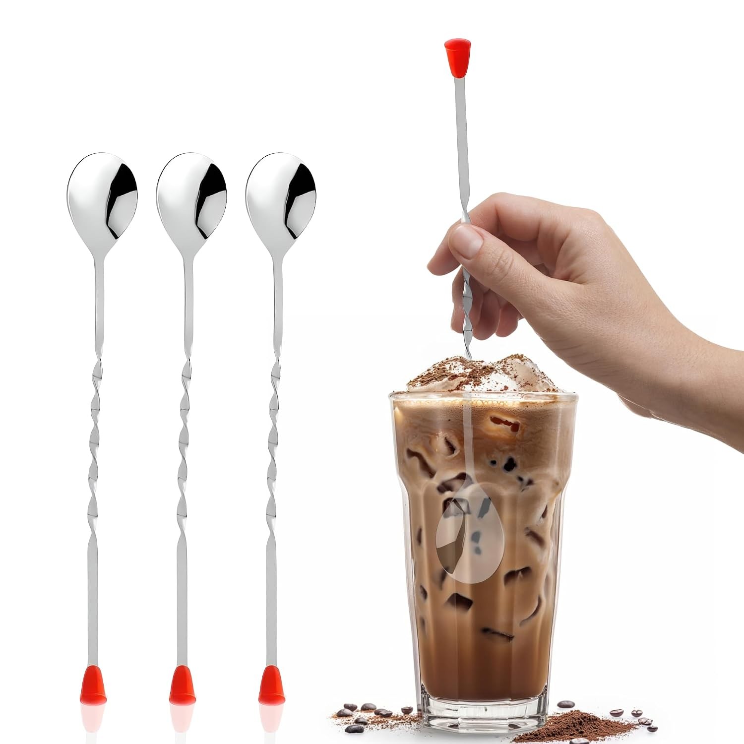 11-Inch Stainless Steel Bar Spoons | Set of 3 | Easy Grip Mixing Spoons for