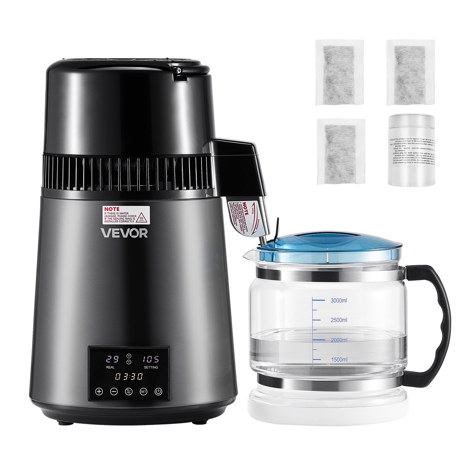 VEVOR 4L Water Distiller Home Countertop Purifier Machine 1750W Stainless Steel
