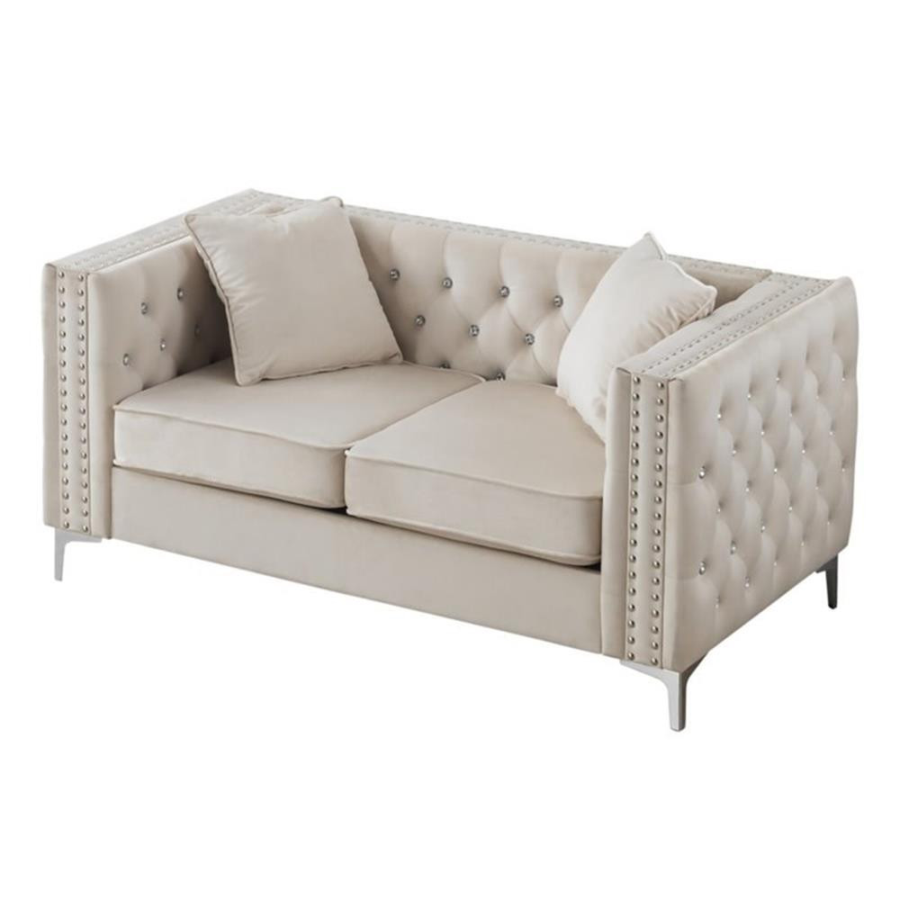 Glory Furniture Paige Velvet Loveseat in Ivory