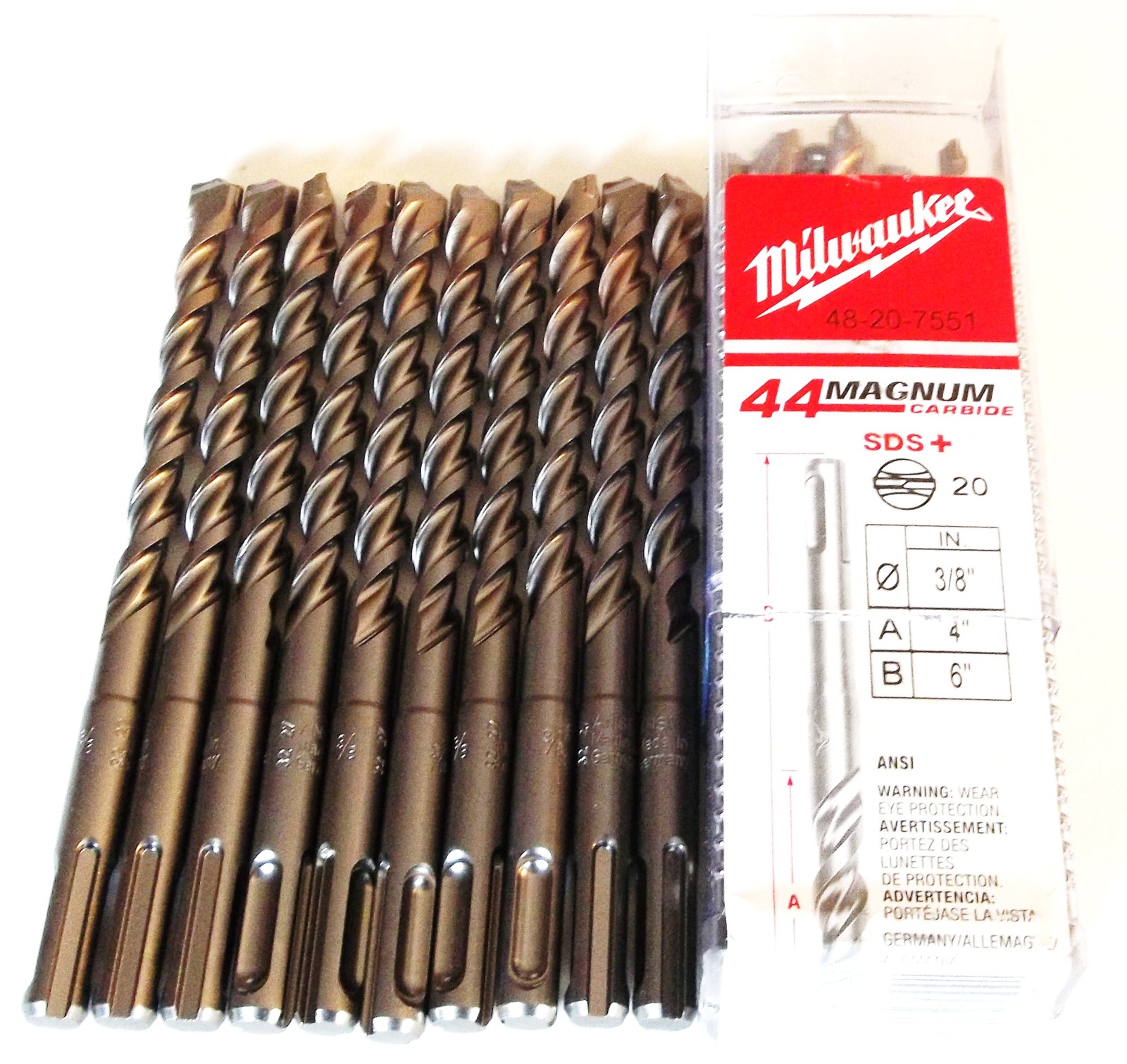 10 MILWAUKEE 3/8" X 6" SDS PLUS CARBIDE TIP MASONRY HAMMER DRILL BIT 48-20-7551