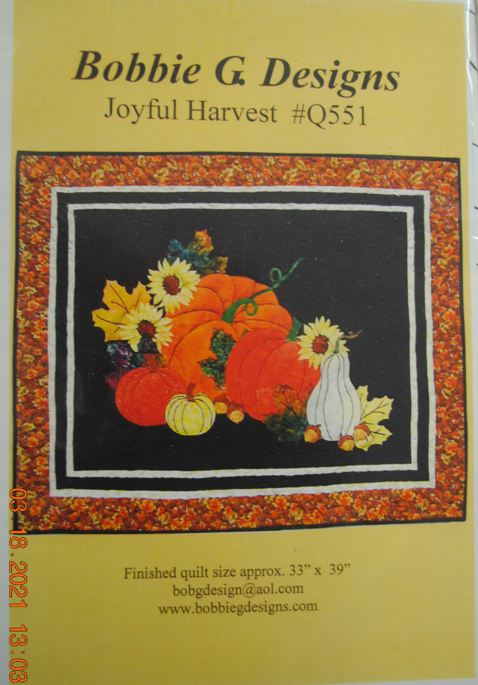 Thanksgiving Joyful Harvest Pumpkin Quilt Pattern Bobbie G Designs NEW