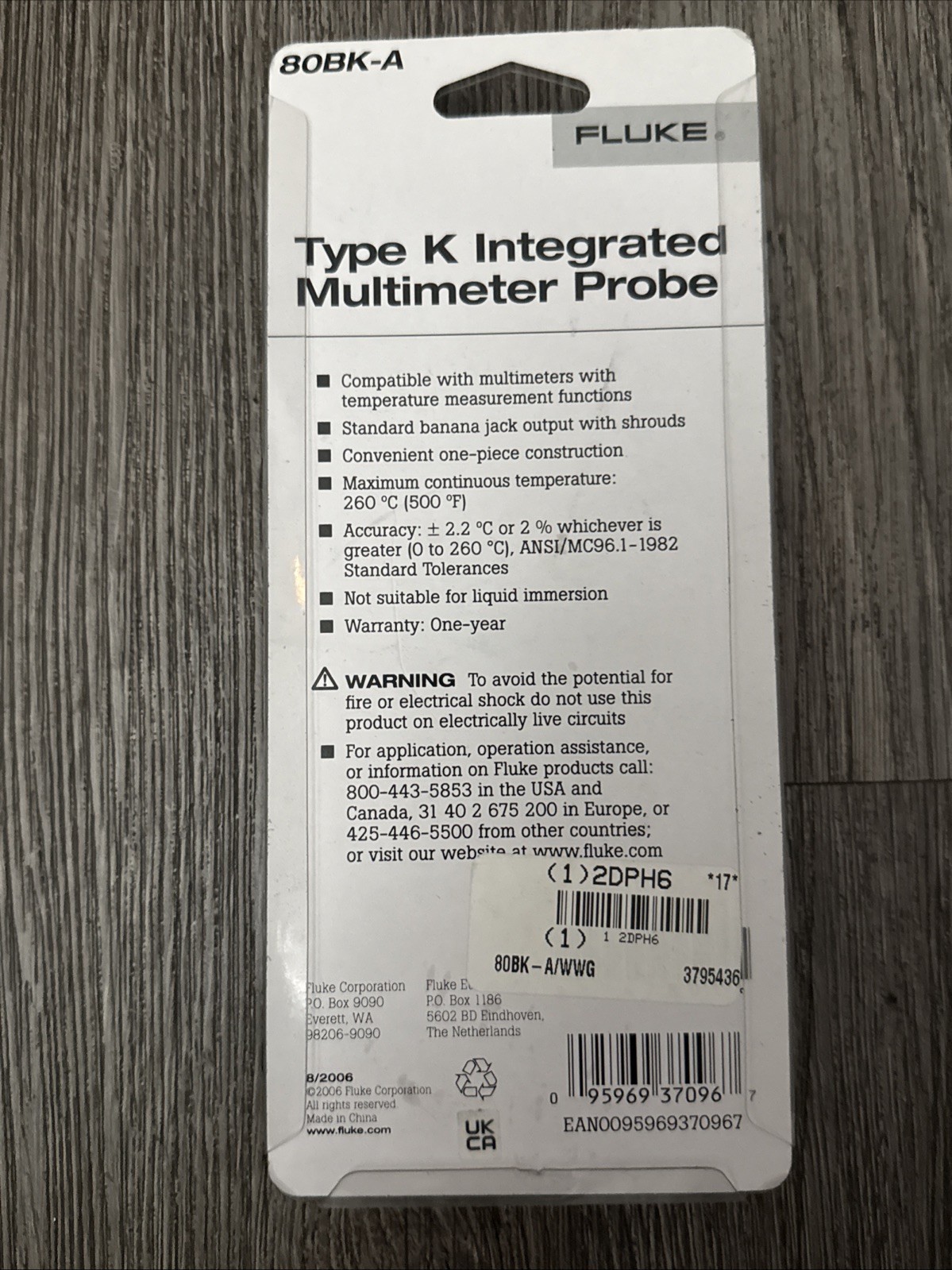 Fluke 80BK-A Type K Integrated Multimeter Temperature Probe