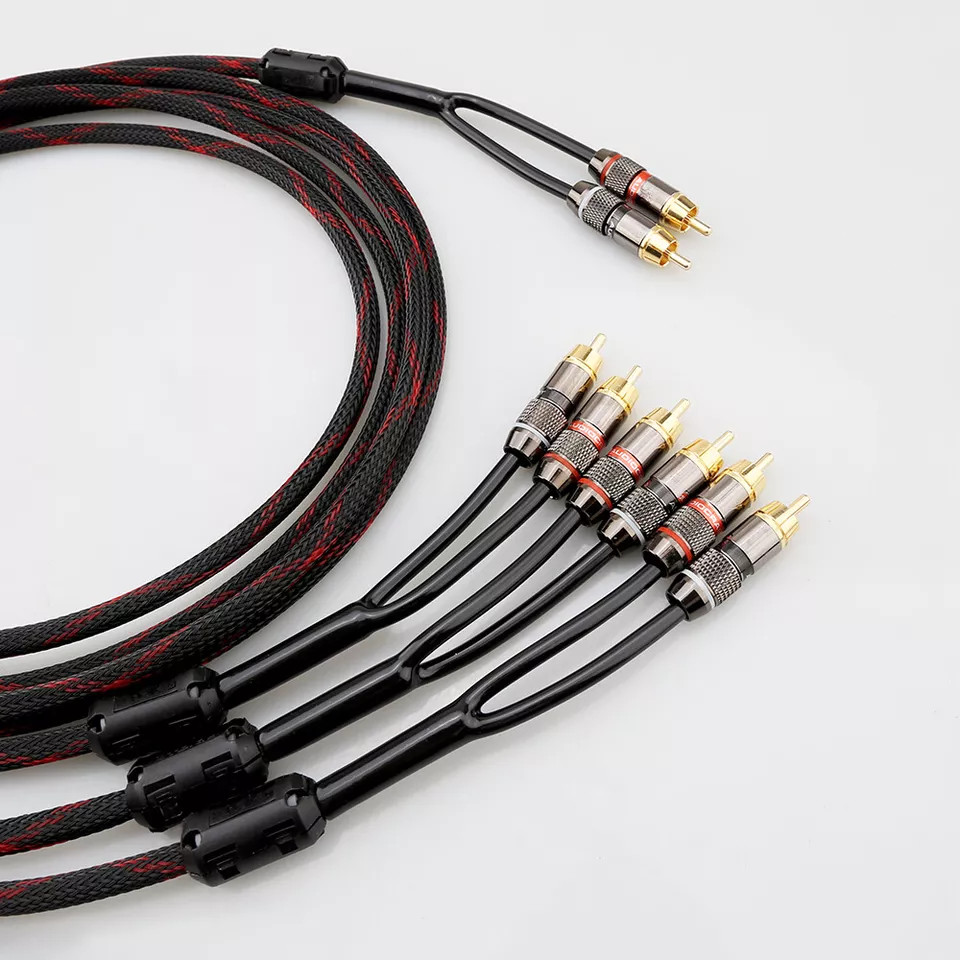 Pure Copper 4core 2 RCA To 6 RCA Plug Hifi Audio Interconnect Cable for Speakers