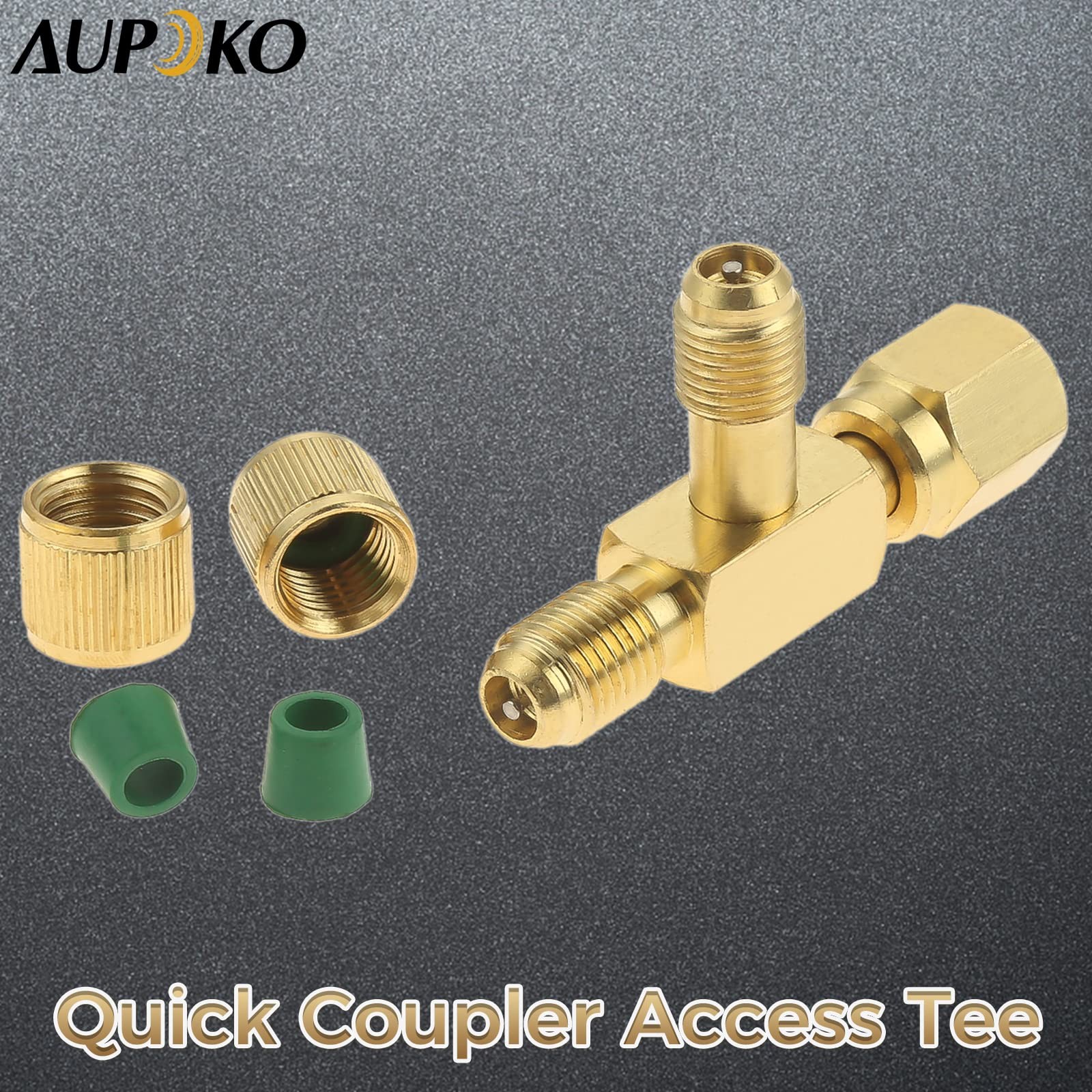 Aupoko Quick Coupler Access Tee, 1/4'' Valves Core Tee Adapter 1/4 inch, Gold