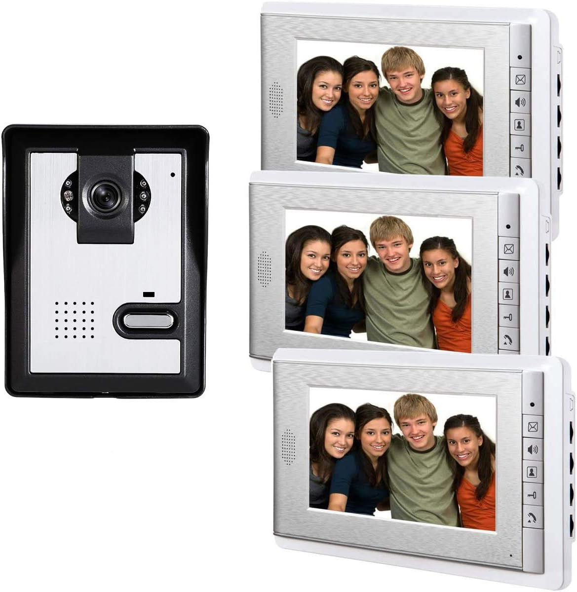Wired Video Intercom Doorbell System, 3PCS 7-Inches LCD Monitor HD Camera Video