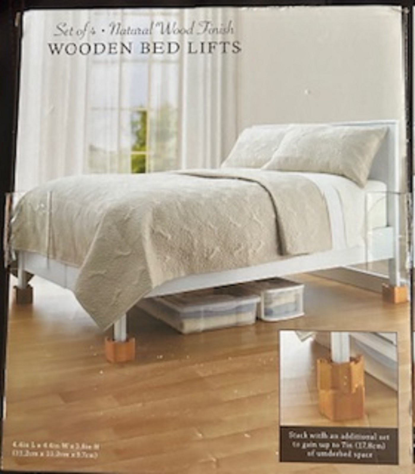 Wooden Bed Lifts Natural Wood Finish (Set of 4) 4.4"L x 4.4"W x3.8"H New