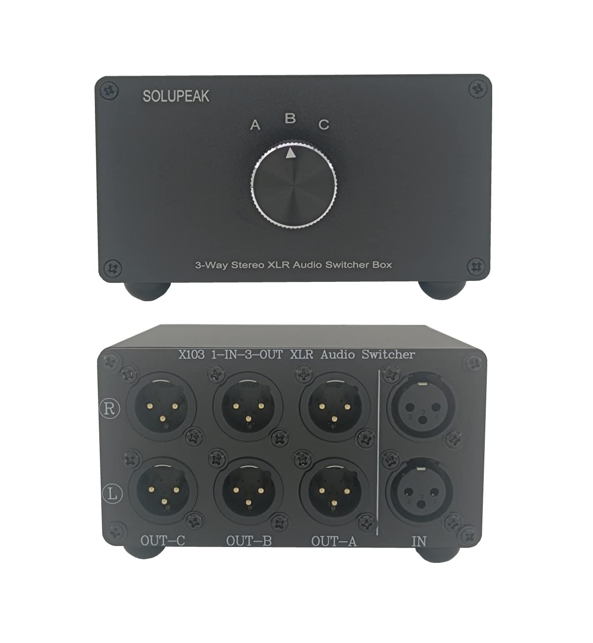 SOLUPEAK 1 in 3 Out XLR Balanced Audio Switch Box, 3-Channels 1-IN-3-OUT