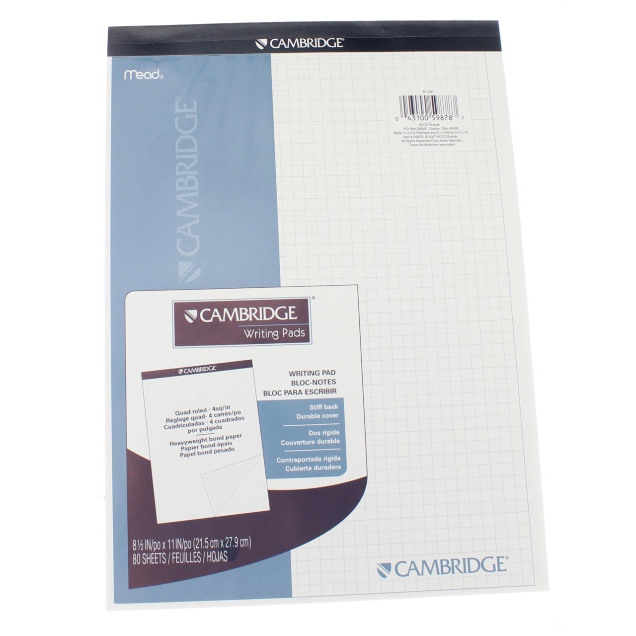 3 Pack Cambridge Stiff-Back Quad Planning Pad, Quad Ruled, 8.5in X 11in, 80 S...