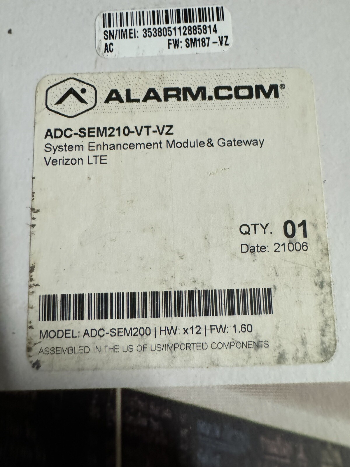 Alarm.com ADC-SEM-200 System Enhancement Module ADC-SEM200-VZ Version 187-VZ
