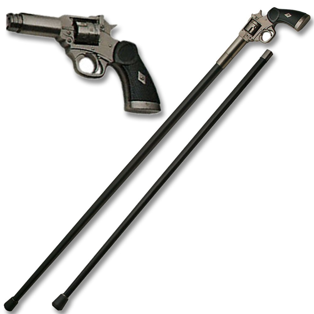 REVOLVER Walking Cane Staff Mobility Stick Rubber Foot 37 Inch Black Metal