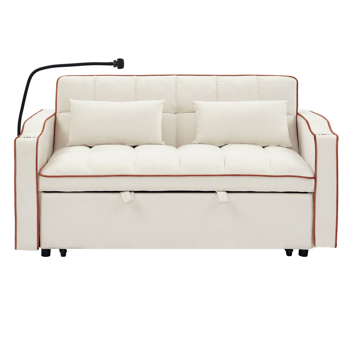 55.5" Velvet Convertible Sleeper Sofa Bed Loveseat Couch with Pull Out Bed Beige