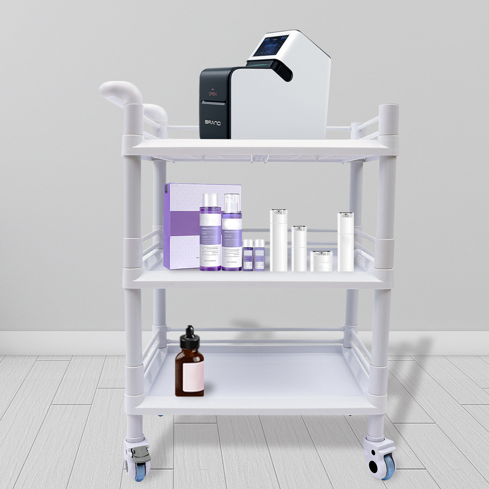 3 Tier ABS Medical Trolley Dental Lab Salon Mobile Rolling Cart High Quality USA