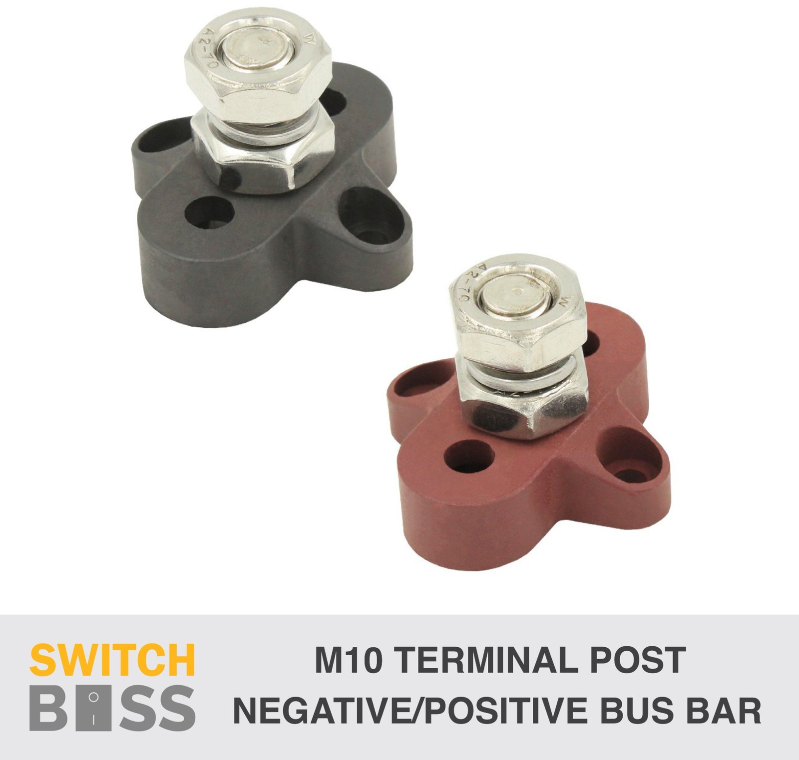 M10 Terminal Post Bus Bar Power Distribution Block Stud Side Mount - Red Black