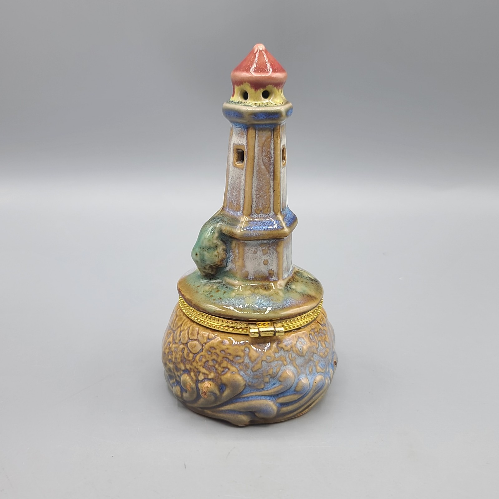 Glazed Collectible Lighthouse Themed Trinket Hinged Keepsake Box