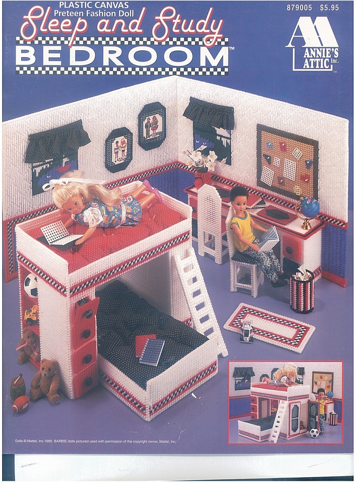 879005 Bedroom Sleep Study Plastic Canvas Fashion Doll Annies Attic Pattern Book