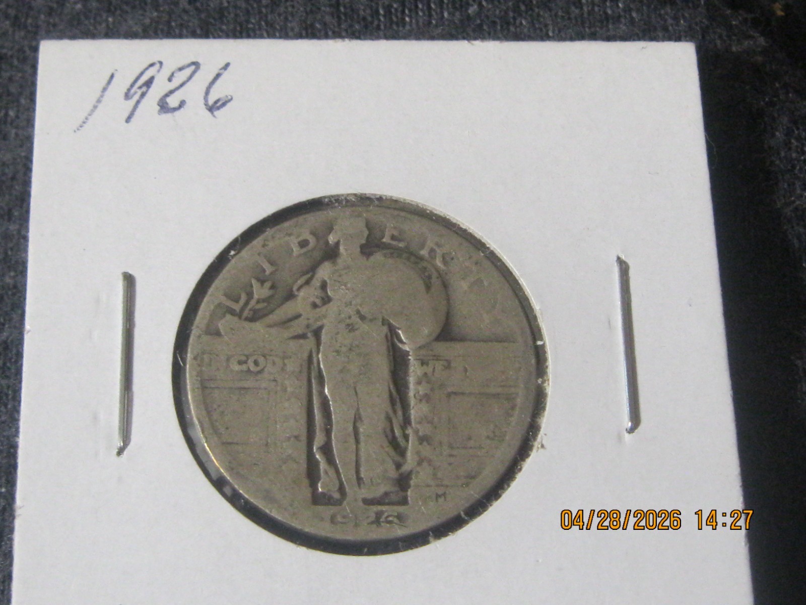 1926 Mint 90% Silver Standing Liberty Quarter