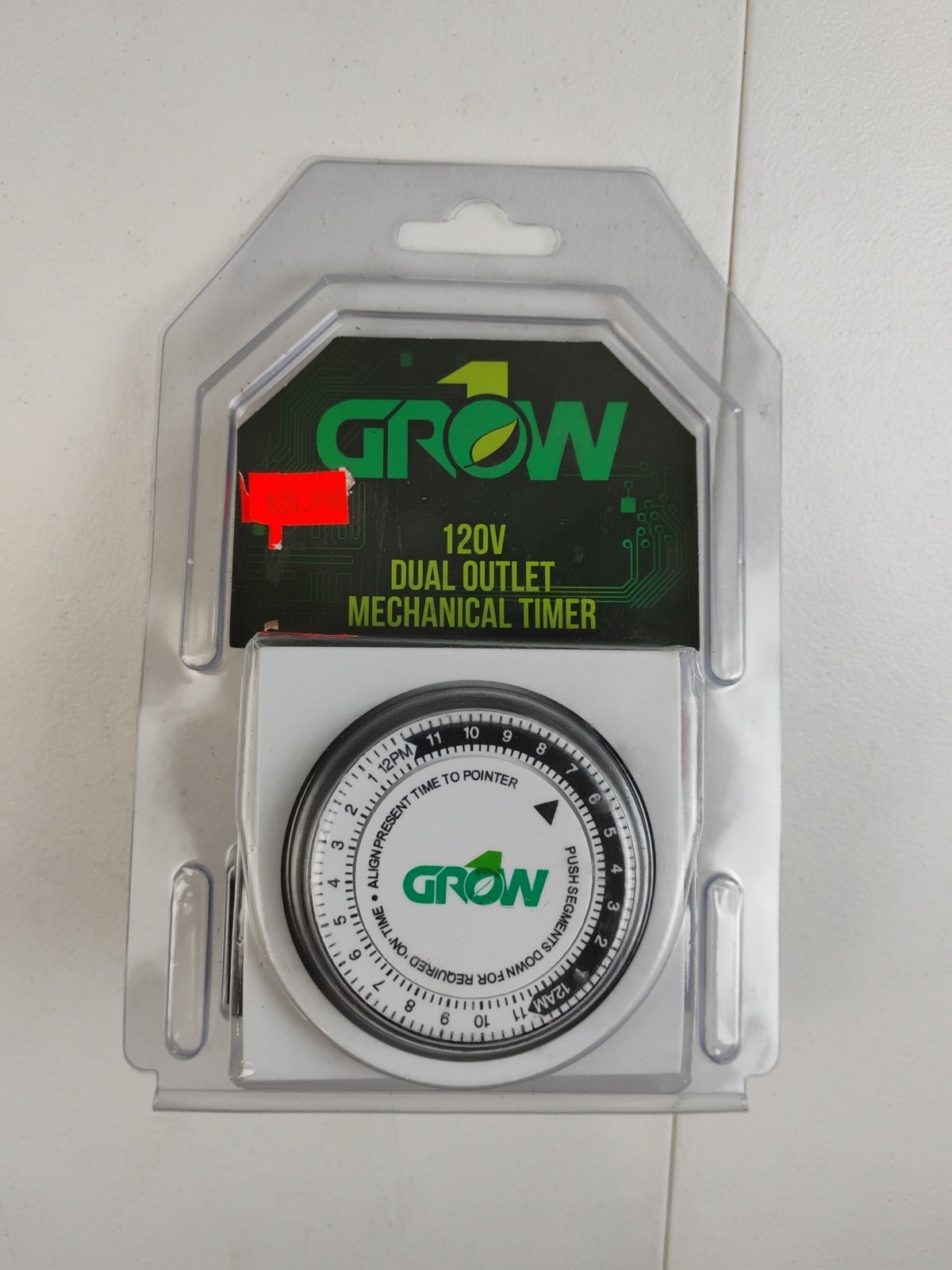 Grow1 Dual Outlet Mechanical Timer 24 Hour Hydroponics Grow Light Timers