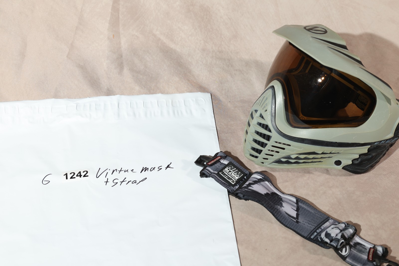Virtue VIO Paintball Mask Olive Green Black with Play To Win Strap