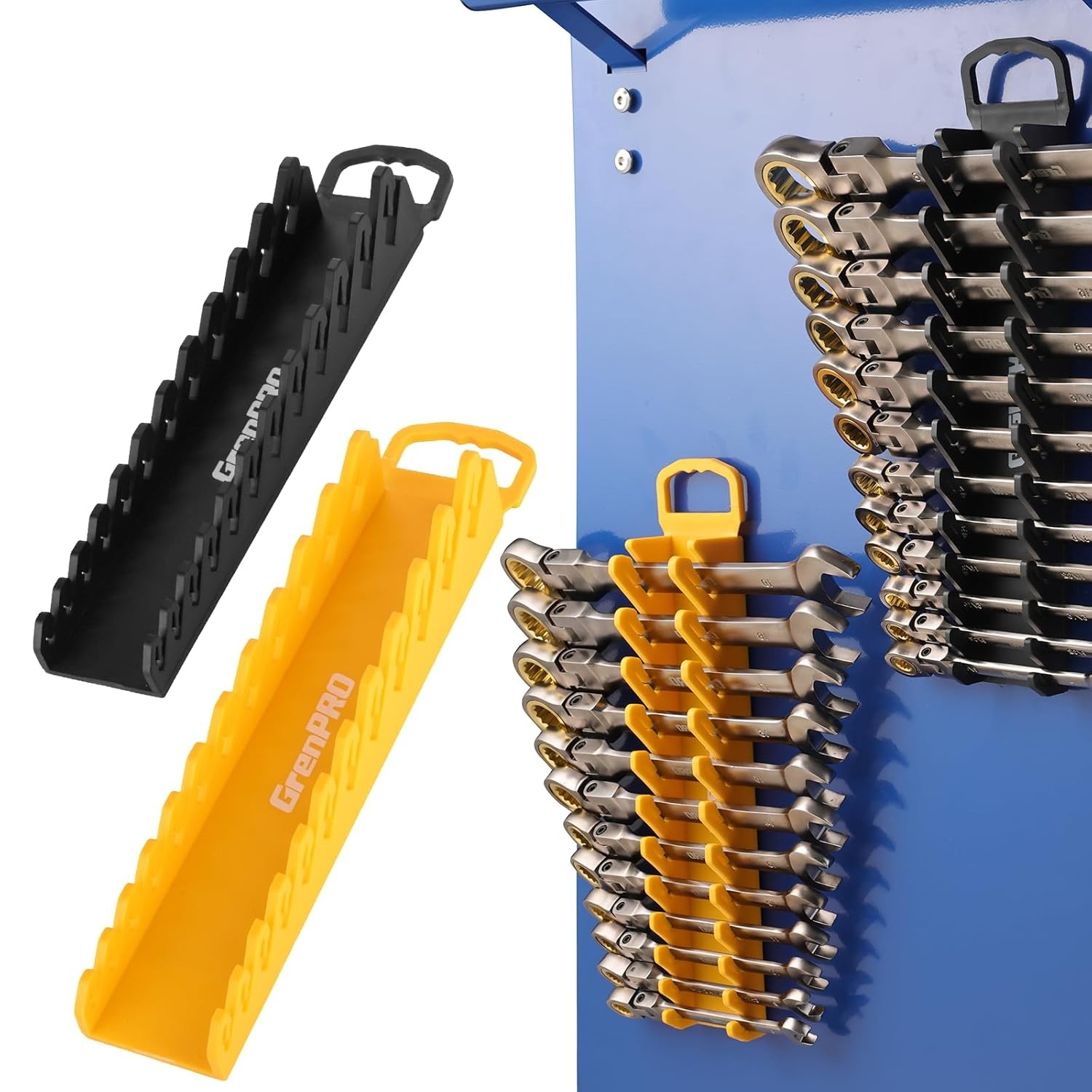 GRENPRO Wrench Organizer 2 Pack Magnetic Wrench Holder Tool Box Storage Rack