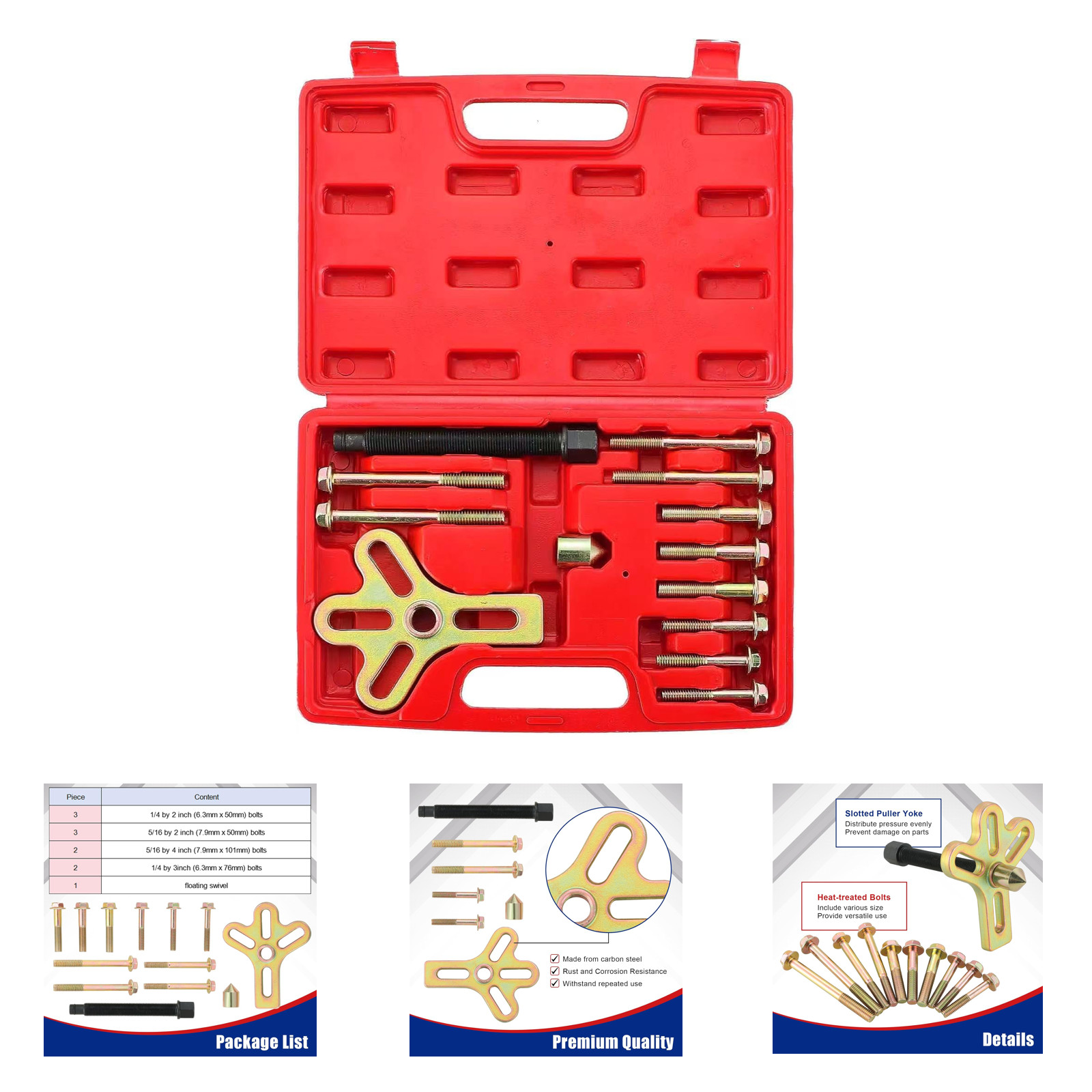 Harmonic Balancer Steering Wheel Puller Kit 13 Pieces Carbon Steel Compatible